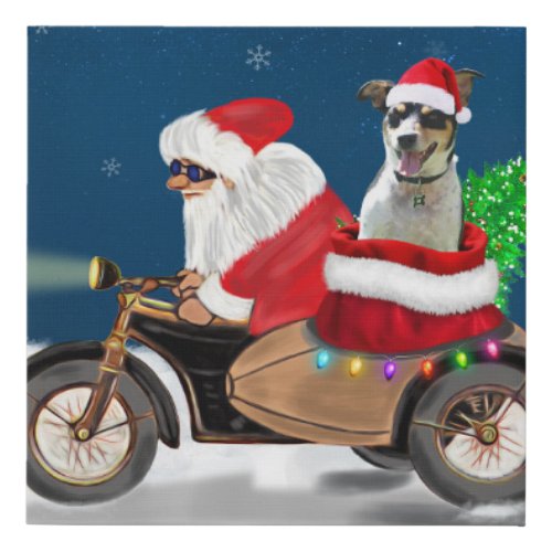 Rat Terrier Dog Christmas Santa Claus  Faux Canvas Print