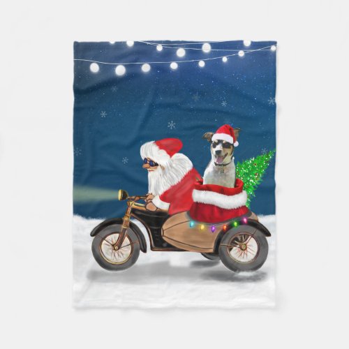 Rat Terrier Dog Christmas Santa Claus  Fleece Blanket