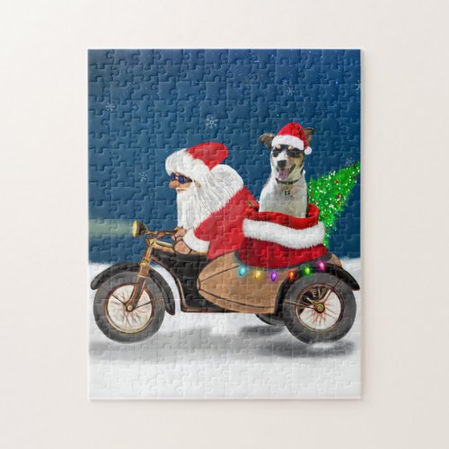 Rat Terrier Dog Christmas Santa Claus Jigsaw Puzzle