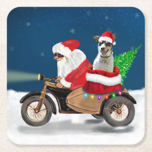 Rat Terrier Dog Christmas Santa Claus  Square Paper Coaster