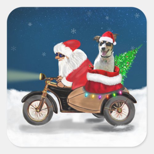 Rat Terrier Dog Christmas Santa Claus   Square Sticker