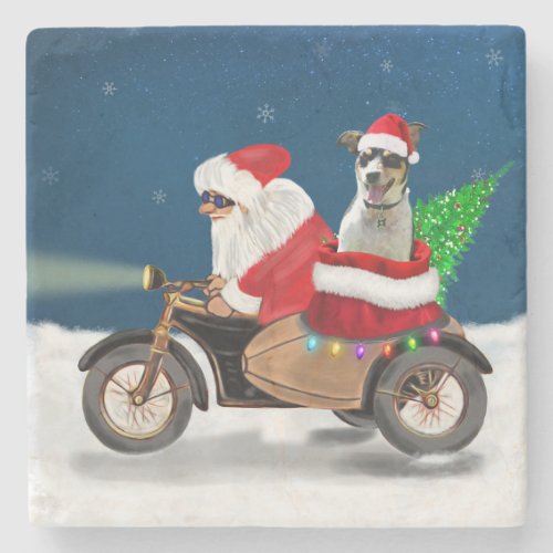 Rat Terrier Dog Christmas Santa Claus  Stone Coaster