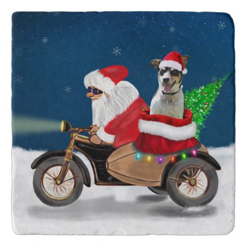 Rat Terrier Dog Christmas Santa Claus  Trivet