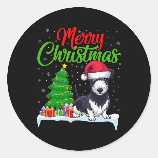 Rat Terrier Dog Christmas Tree Lights Funny Xmas D Classic Round Sticker (Front)