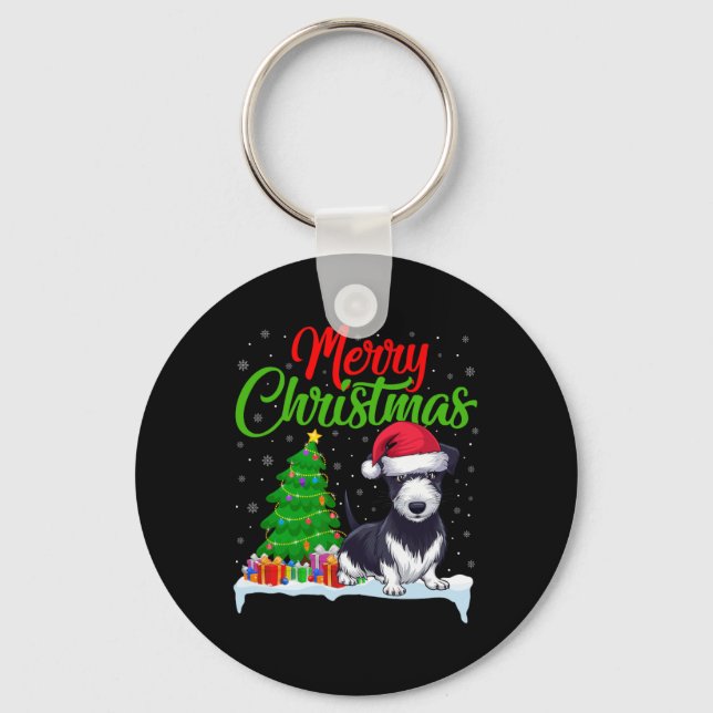 Rat Terrier Dog Christmas Tree Lights Funny Xmas D Keychain (Front)