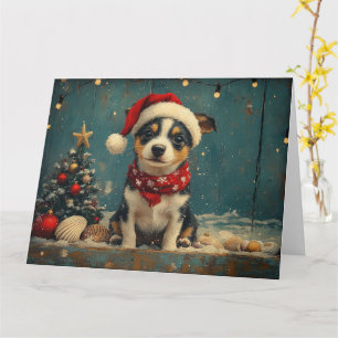 Rat Terrier Dog Christmas Vintage Beach  Card