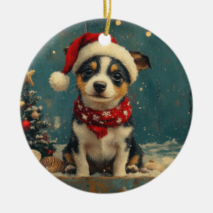 Rat Terrier Dog Christmas Vintage Beach  Ceramic Ornament