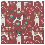 rat terrier dog holiday christmas burgundy fabric