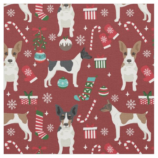 rat terrier dog holiday christmas burgundy fabric