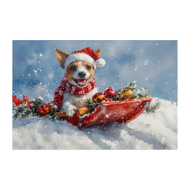 Rat Terrier Dog in Sledge Let it Snow Christmas  Acrylic Print (Front)