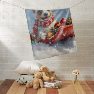 Rat Terrier Dog in Sledge Let it Snow Christmas Baby Blanket