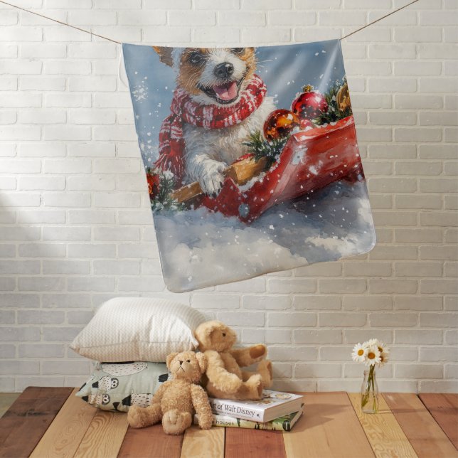 Rat Terrier Dog in Sledge Let it Snow Christmas  Baby Blanket (In Situ)