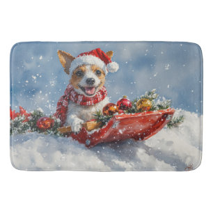 Rat Terrier Dog in Sledge Let it Snow Christmas  Bath Mat