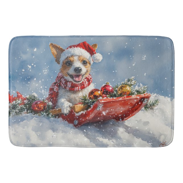 Rat Terrier Dog in Sledge Let it Snow Christmas  Bath Mat (Front)