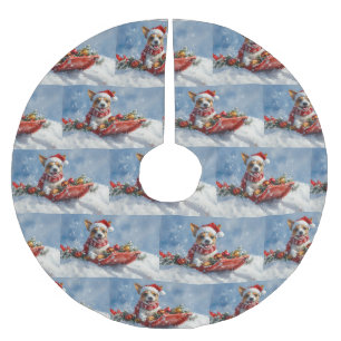 Rat Terrier Dog in Sledge Let it Snow Christmas Brushed Polyester Tree Skirt