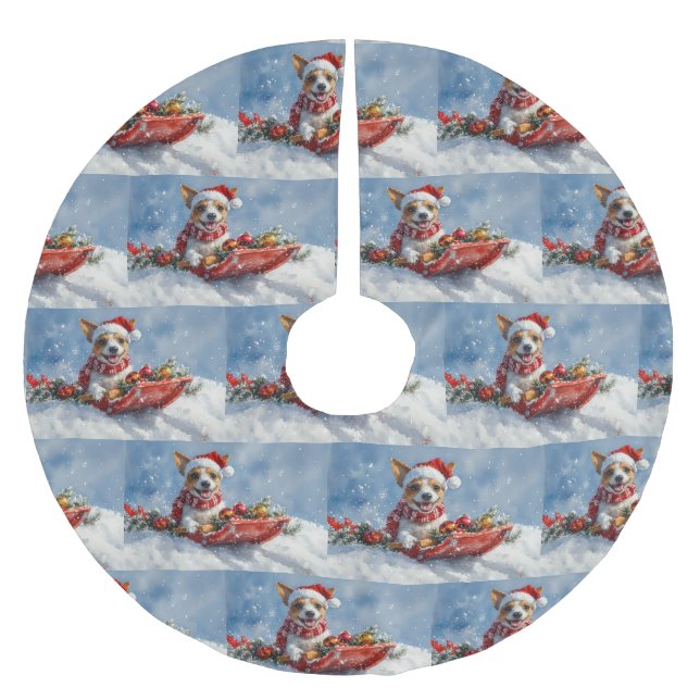 Rat Terrier Dog in Sledge Let it Snow Christmas  Brushed Polyester Tree Skirt (Front)