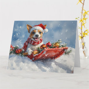 Rat Terrier Dog in Sledge Let it Snow Christmas Card