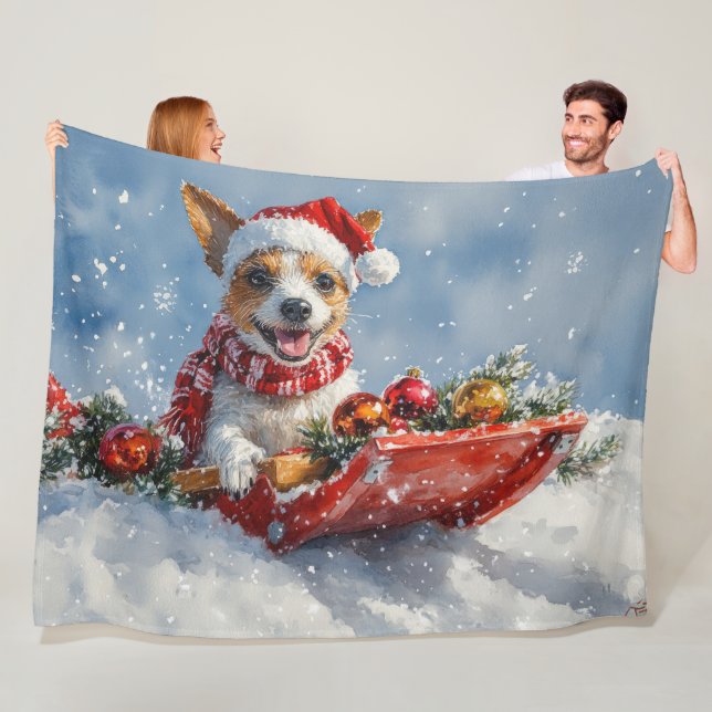 Rat Terrier Dog in Sledge Let it Snow Christmas  Fleece Blanket (In Situ)