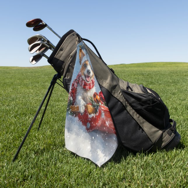 Rat Terrier Dog in Sledge Let it Snow Christmas  Golf Towel (Green)