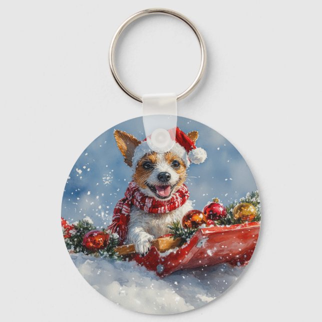 Rat Terrier Dog in Sledge Let it Snow Christmas  Keychain (Front)