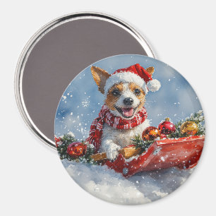 Rat Terrier Dog in Sledge Let it Snow Christmas Magnet