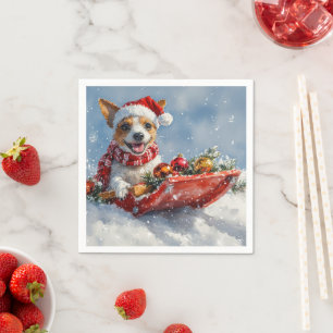 Rat Terrier Dog in Sledge Let it Snow Christmas Napkins