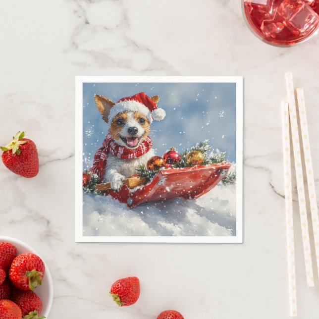 Rat Terrier Dog in Sledge Let it Snow Christmas  Napkins (Insitu)