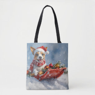 Rat Terrier Dog in Sledge Let it Snow Christmas Tote Bag