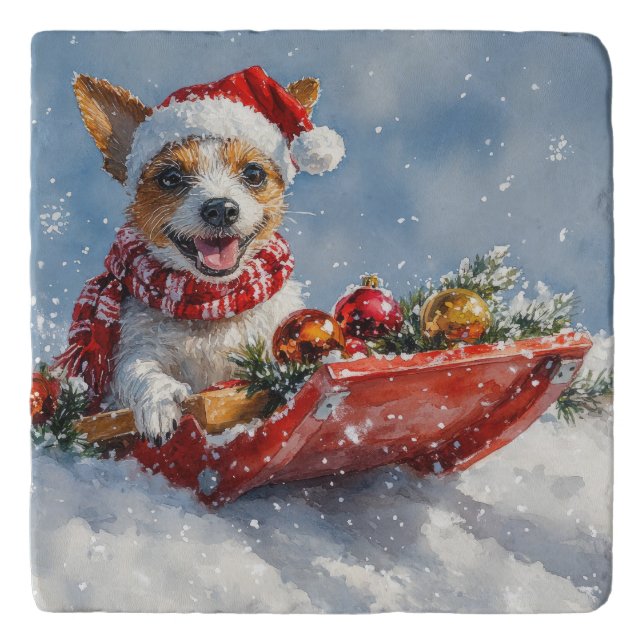 Rat Terrier Dog in Sledge Let it Snow Christmas  Trivet (Front)