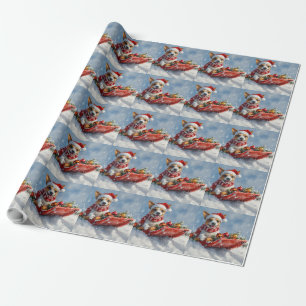 Rat Terrier Dog in Sledge Let it Snow Christmas Wrapping Paper