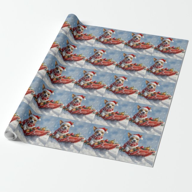 Rat Terrier Dog in Sledge Let it Snow Christmas  Wrapping Paper (Unrolled)