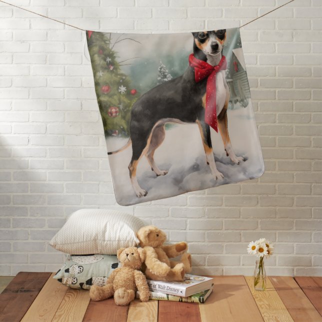Rat Terrier Dog in Snow Christmas  Baby Blanket (In Situ)