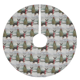 Rat Terrier Dog in Snow Christmas Brushed Polyester Tree Skirt