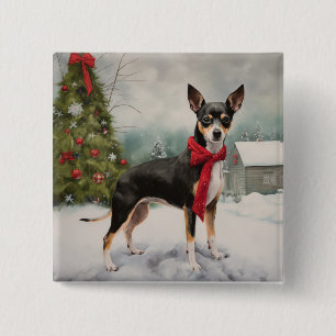 Rat Terrier Dog in Snow Christmas Button