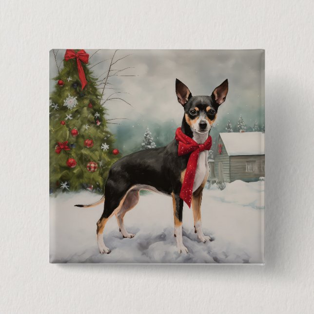 Rat Terrier Dog in Snow Christmas  Button (Front)