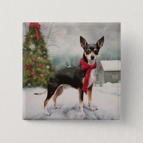 Rat Terrier Dog in Snow Christmas  Button