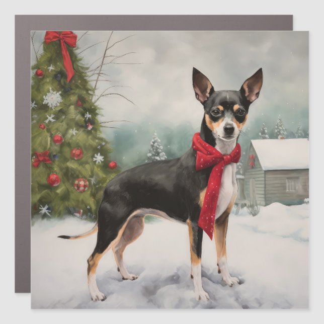 Rat Terrier Dog in Snow Christmas  Car Magnet (Front)