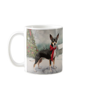 Rat Terrier Dog in Snow Christmas  Coffee Mug