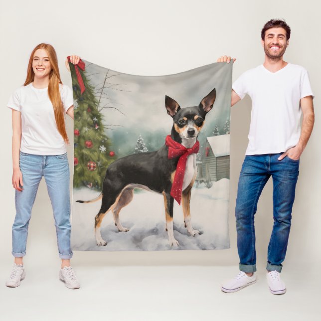 Rat Terrier Dog in Snow Christmas  Fleece Blanket (In Situ)