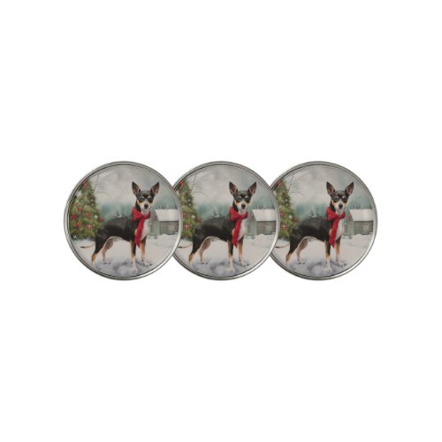 Rat Terrier Dog in Snow Christmas  Golf Ball Marker