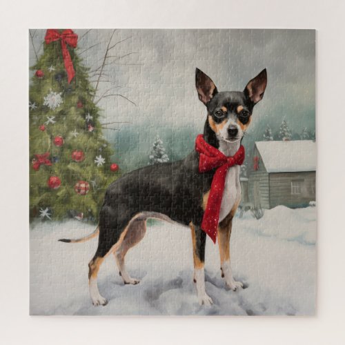 Rat Terrier Dog in Snow Christmas  Jigsaw Puzzle