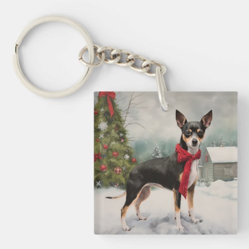 Rat Terrier Dog in Snow Christmas  Keychain