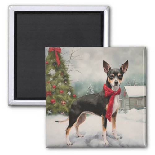 Rat Terrier Dog in Snow Christmas  Magnet