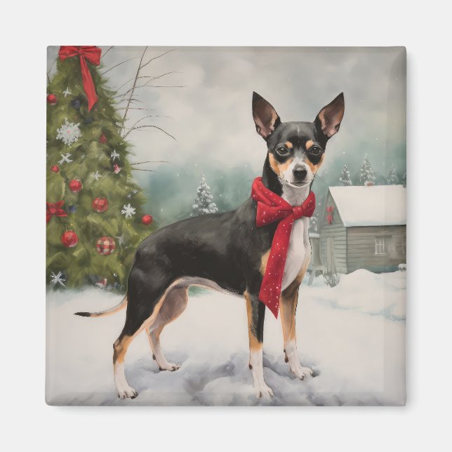 Rat Terrier Dog in Snow Christmas  Magnet (Front)