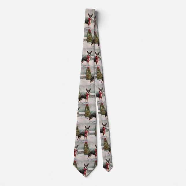 Rat Terrier Dog in Snow Christmas  Neck Tie (Front)