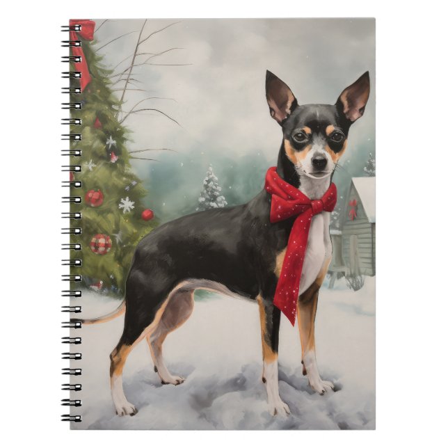 Rat Terrier Dog in Snow Christmas  Notebook (Front)
