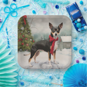 Rat Terrier Dog in Snow Christmas Paper Plates