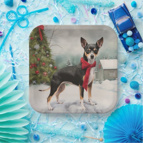 Rat Terrier Dog in Snow Christmas  Paper Plates