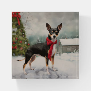 Rat Terrier Dog in Snow Christmas Paperweight