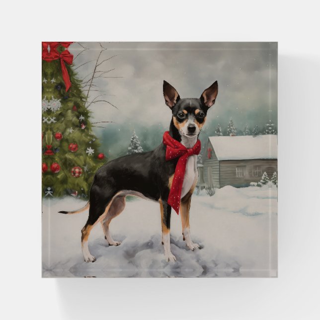 Rat Terrier Dog in Snow Christmas  Paperweight (Front)